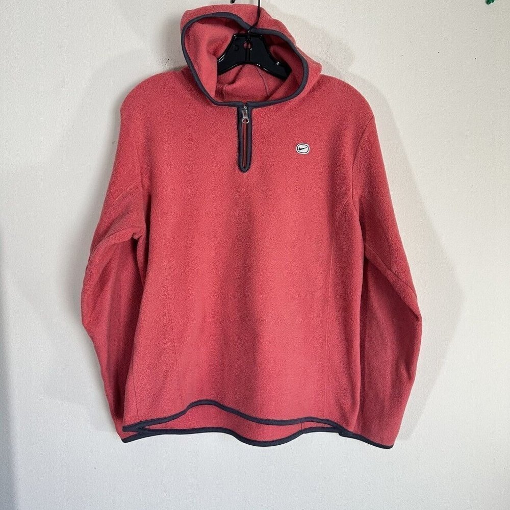 Vintage Nike Fleece Hoodie Swoosh Womens Size Large Half Zip Coral Pink